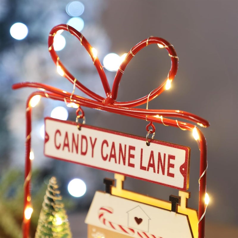 Ridota Christmas Tabletop Decoration, Wooden Lighted Decorations, Battery Operated Christmas Indoor Table Decorations (Candy Cane Lane & Giftbox) - Image 3